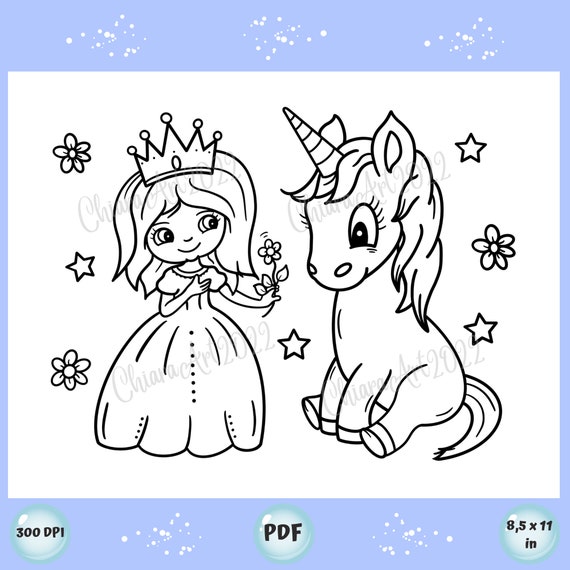 Colorazione principessa unicorno per bambini e adulti da stampare,  colorazione unicorno carino, compleanno principessa unicorno da scaricare  in PDF -  Italia