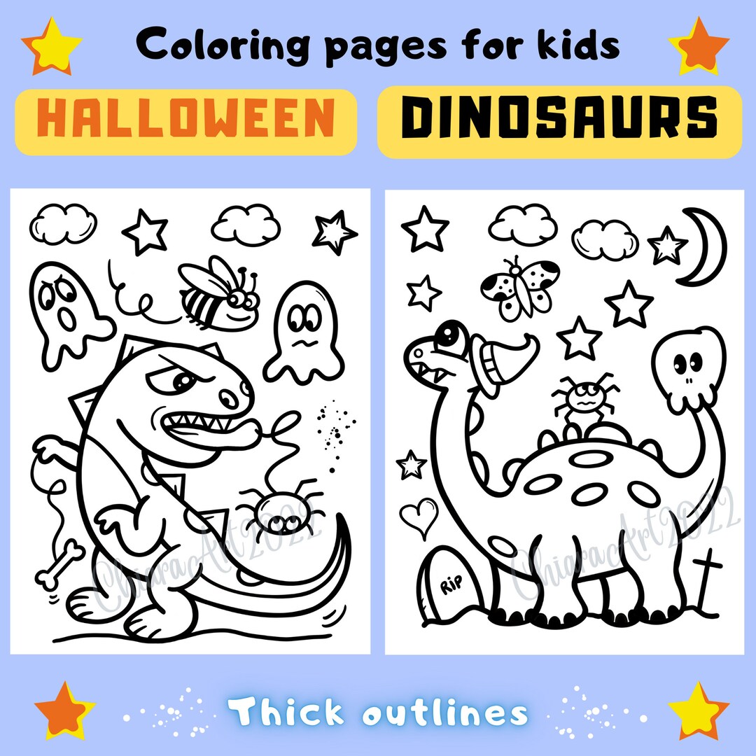 Printable Halloween Dinosaurs Coloring Pages Dinosaur Pages Etsy