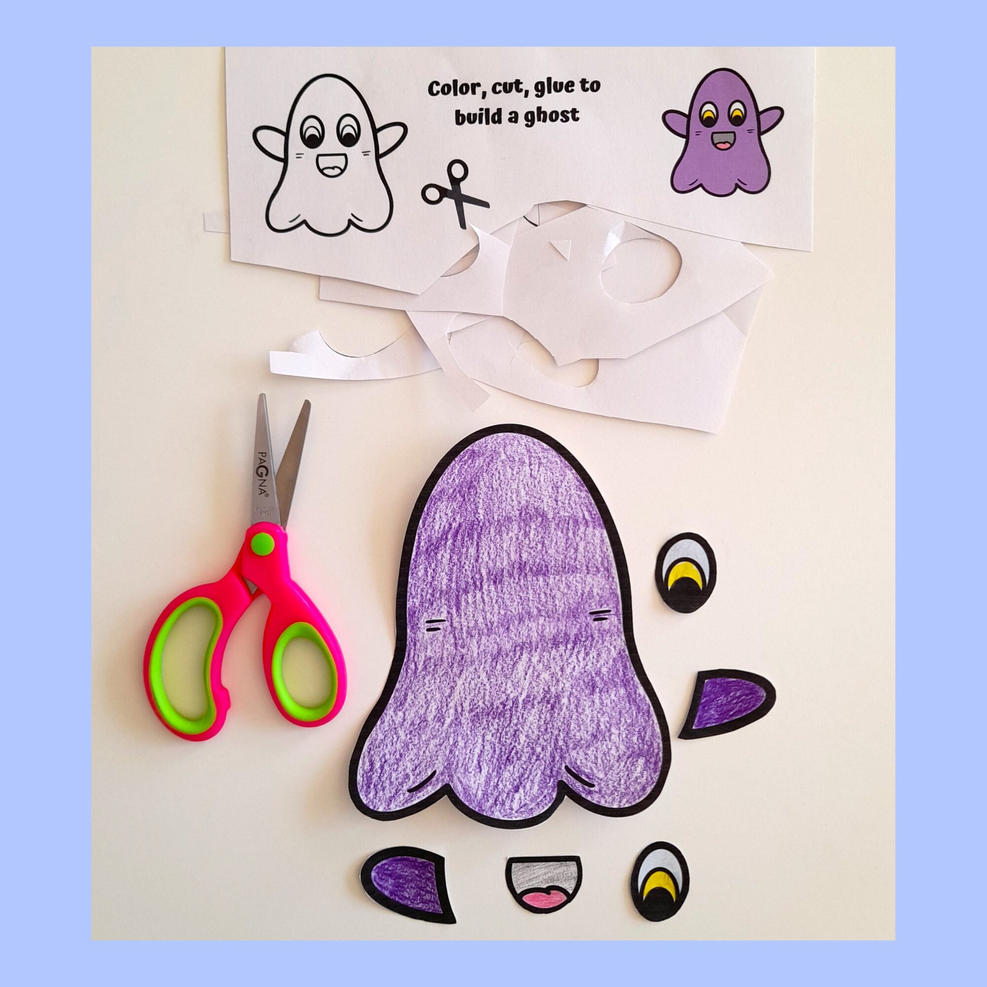 Build a Ghost for Preschool, 2 Easy Ghosts Cut, Halloween Cut and Paste