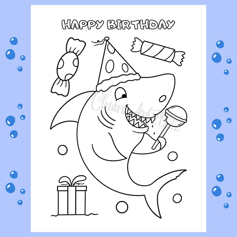 Shark Coloring Pages for Kids Printable, Shark Birthday Party Preschool ...