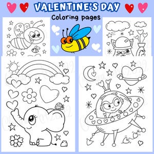 Valentine&#39;s day coloring pages for kids, Valentines coloring pages printable, Valentines coloring sheets Hearts Animals Girl and Boy PDF