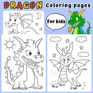 Dragon coloring pages for kids printable, Cute dragon coloring pages for preschool and up, Hand-draw dragon coloring pages