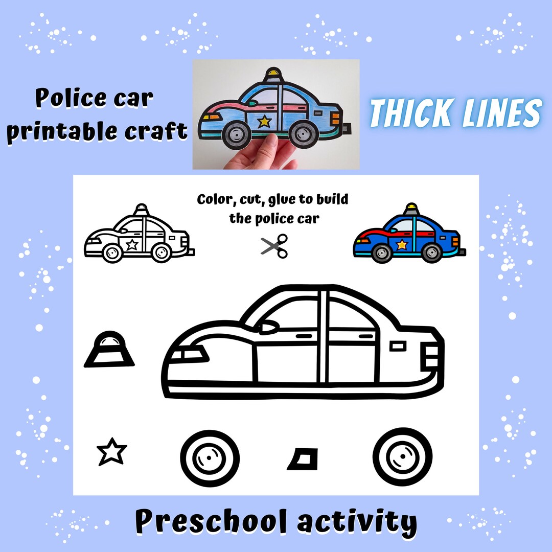Car Craft Printable, Vehicle Themed Activities for Toddlers, Police Car