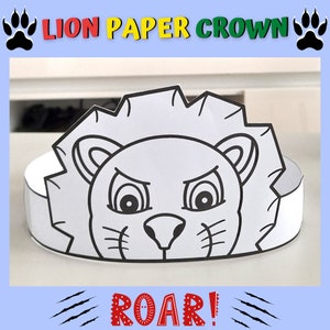 Lion paper crown for kids printable, Lion birthday decoration, Lion paper hat, Safari activity PDF, Lion headband craft for preschool and up