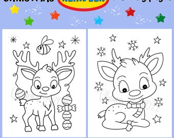 Christmas reindeer coloring pages for preschool and up, Cute reindeer coloring sheets printable, Cute Christmas coloring pages for kids PDF