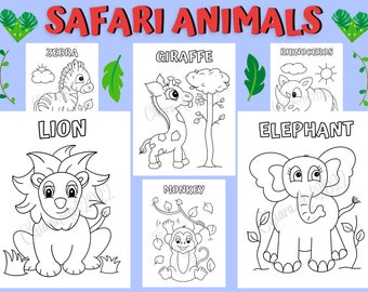 Safari animal coloring pages for kids printable, Jungle theme birthday party, Easy coloring pages for preschool and up, Animals with names
