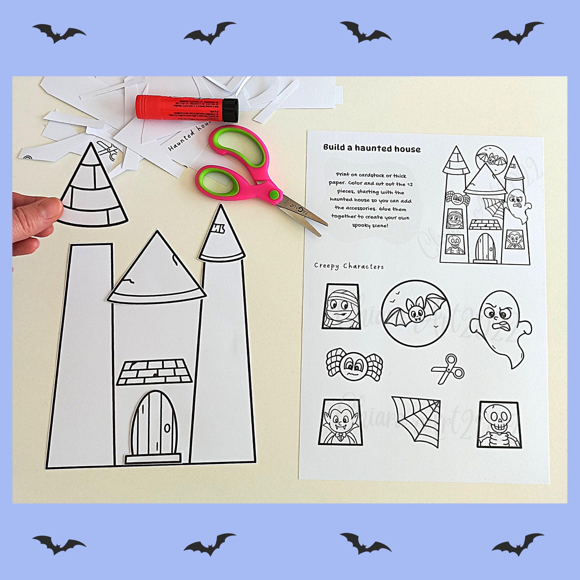 Haunted House Cut and Paste Printable, Halloween Activity for Kids ...