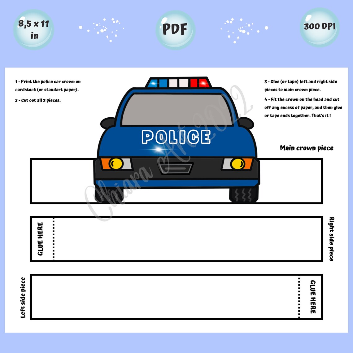 Police Car Paper Crown for Kids, Police Party Printable, Police Themed