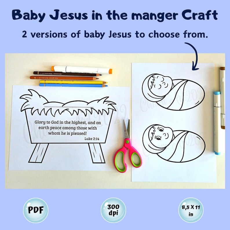 Nativity Craft Printable, Baby Jesus in the Manger Craft, Christian ...