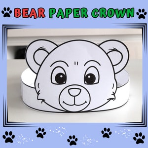 Corona di carta dell'orso per bambini, Corona dell'orso da stampare, Attività sugli animali della foresta per la scuola materna e altro ancora, PDF compleanno dell'orso