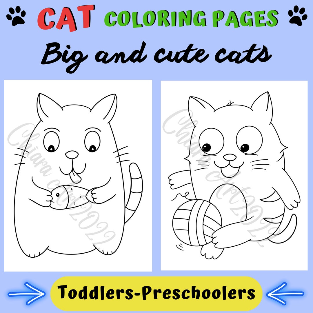 Cat Coloring Pages for Toddlers, Cute Cat Coloring Pages for Preschool ...