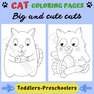 Cat coloring pages for toddlers, Cute cat coloring pages for preschool, Easy cat coloring pages printable, Cat activity sheets kindergarten