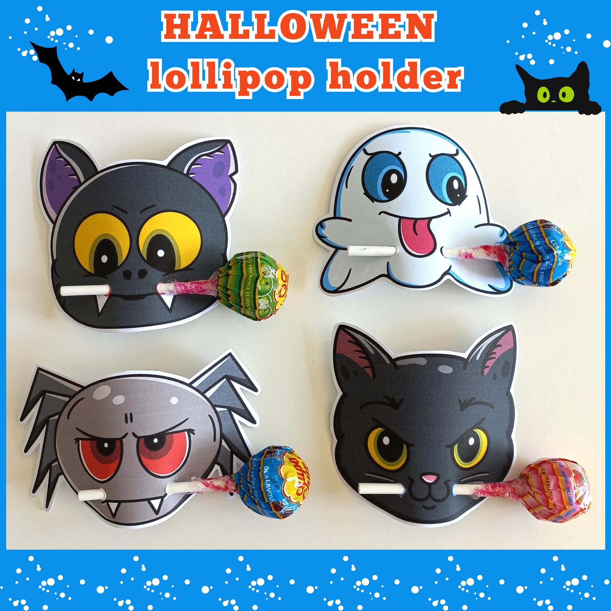 Halloween lollipop holder printable, Ghost Black cat Bat Spider…
