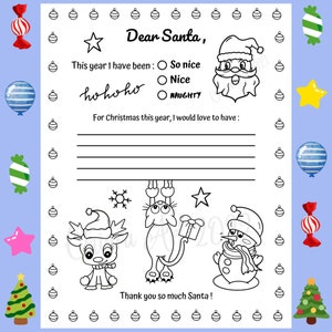 Carta de Papá Noel para imprimir, Carta de Papá Noel para colorear, Listado para Papá Noel, Carta a Papá Noel para niños, Carta Querido Papá Noel PDF
