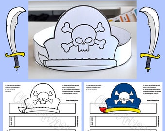 Pirate Hat Paper Crown for Kids, Pirate Birthday Decor, Pirate