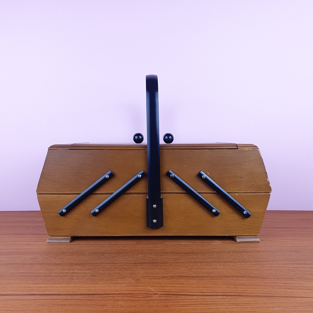 Vintage Sewing Box, Sewing Basket, Wooden Sewing Box, Fold Out Box