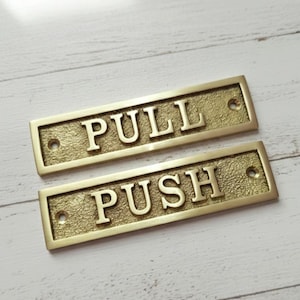 Targhe personalizzate in ottone PUSH e PULL per porte - Targhe in metallo fuso in stile vintage per porte - Targa funzionale per arredamento aziendale e domestico