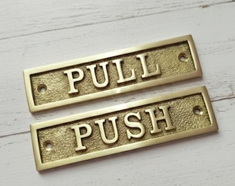 Custom Brass PUSH and PULL Door Signs - Vintage Style Cast Metal Plaques for Doors - Functional Business and Home Décor plaque