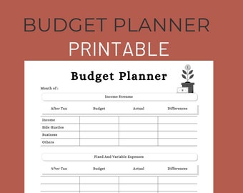 Budget Planner Printable, Minimal Productivity Printable, Instant Download. Monthly Budget, Planner, Printable