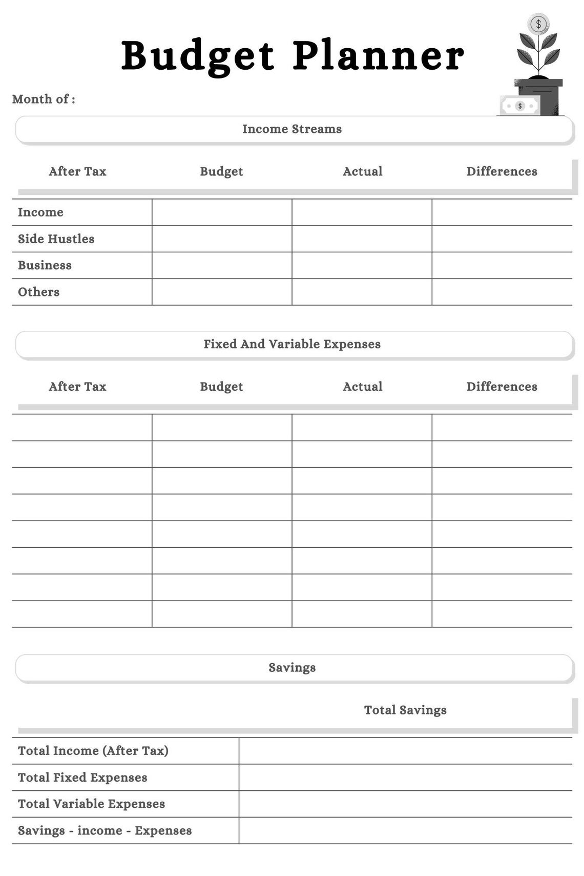 Budget Planner Printable, Minimal Productivity Printable, Instant ...