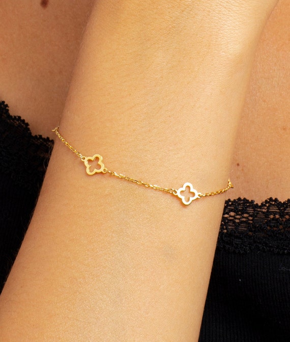 Four Leaf Clover Bracelet Dainty Clover Bracelet 14k Solid - Etsy UK