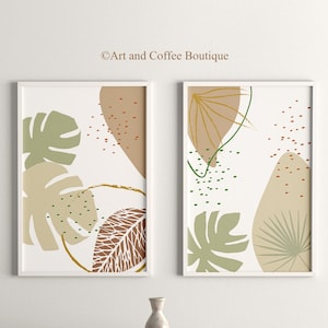 Set of 2 abstract boho prints, botanical wall art for home decor, digital prints, printable wall art, boho decor, sage green floral prints