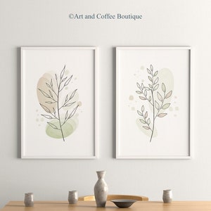 Set of 2 abstract botanical prints, printable wall art, digital print, home decor, wall decor, plants, boho decor, sage green, art bundle