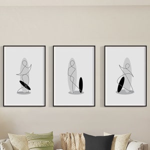 Set of 3 abstract wall art prints, digital prints, line art, minimalist, home decor, wall decor, printable wall art, large art print