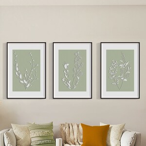 Set of 3 botanical prints, digital wall art, neutral tones, printable wall art, home decor, floral prints, wall decor, sage green print