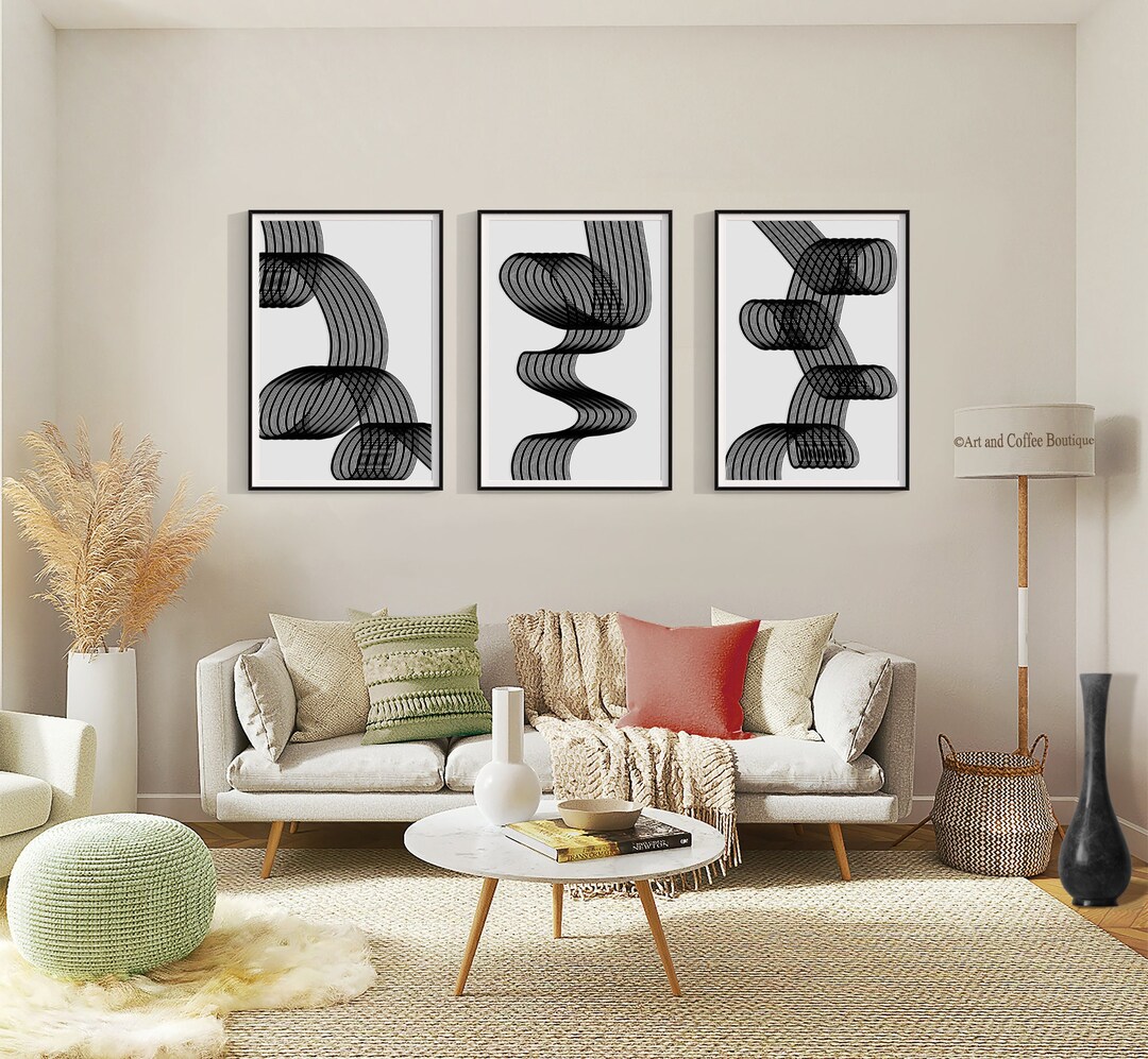 Abstract Black and White Minimalist Wall Art, Set of 3 Digital Prints ...