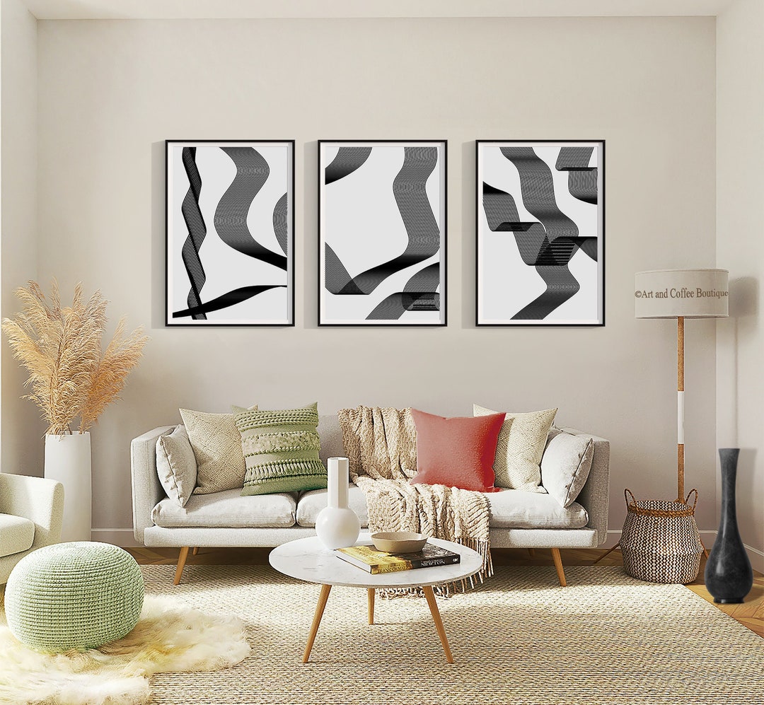 Abstract Black and White Minimalist Wall Art, Digital Print for Home ...