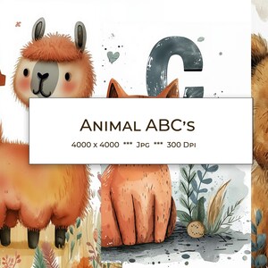 Illustrazioni fantasiose di animali per l'alfabeto: stampe dell'alfabeto ad acquerello (download digitale)