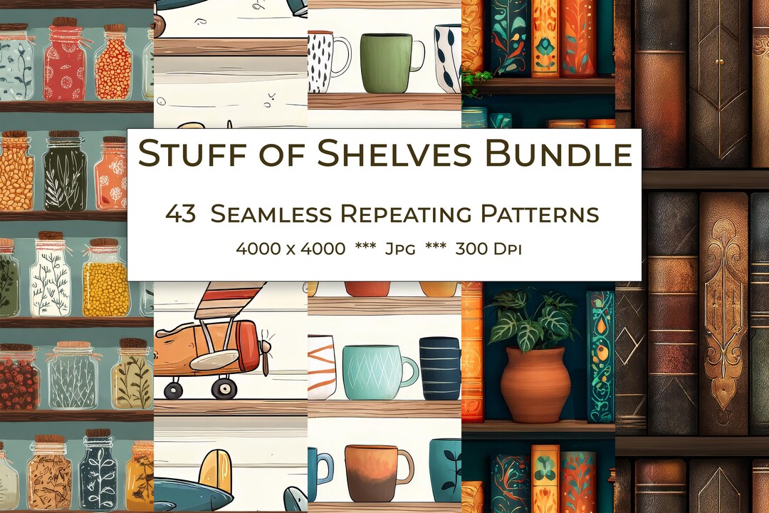 Stuff on Shelves Seamless Patterns - Etsy