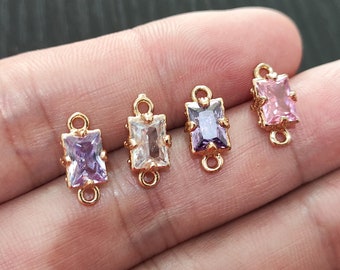 10pcs Rectangle Cubic Zirconia Connectors, CZ Gold plated Earrings Connectors, Earrings Finding Connectors, Jewelry Making Supplies Earrings
