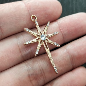 4pcs Beautiful Zircon Star Pendant - 14K Gold Plated Pendant - Necklace, Earring Pendant Connector - DIY Gemstone Making Accessories