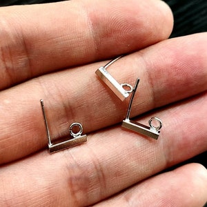 Silver Stud Earrings, Brass Stud with Loop, Bar Stud Earrings, Bar Earring Accessories, Charm Earrings Making