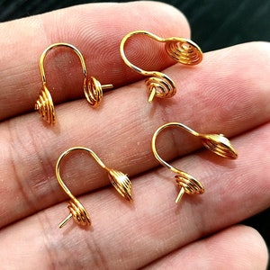 Round Spiral Earring Hooks, pearl bottom ear hook Earring Hooks For Jewelry Making, Round Swirl Earring Hooks with Loop, Ear wire