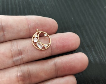 4pcs Crystal Earring Pendant - Gold Plated Round Charm Earring Necklace Pendant - cz Pendant Connector - Jewelry Making