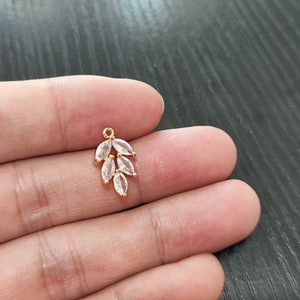 10Pieces Delicate Earring Pendant Cubic Zirconia Pendant Charm, CZ Gold Earring Pendant,CZ Wheat Earring Links Charm-Jewelry Making Supplies