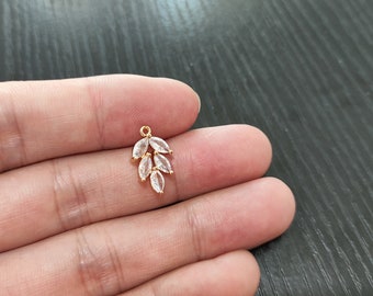 10Pieces Delicate Earring Pendant Cubic Zirconia Pendant Charm, CZ Gold Earring Pendant,CZ Wheat Earring Links Charm-Jewelry Making Supplies