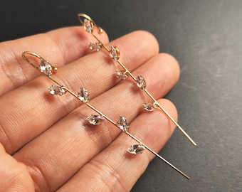 CZ Ear Needle / FLUTE Ear Needle / Single earring / Edgy Earring / Ear Pin / Ear Needle Piercing / Gold Ear Needles / Ear Bar Needle-