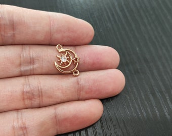 4 Pcs Delicate Earring Connector Cubic Zirconia Connector, CZ Gold Plated Star Moon Connector，CZ Star Moon Earrings -Jewelry Making Supplies