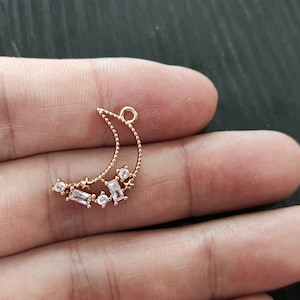 10 Pieces Delicate Earring Pendants Cubic Zirconia Pendants, CZ Gold Earring Charms, Moon Earring Connectors - Jewelry Making Suppliest