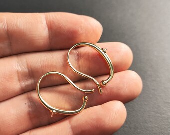 4 stuks gegalvaniseerde echte gouden parel trapas oorbel bevindingen, DIY oorbel instellingen, half geboorde parel gewone haak oorbel bevestigingen