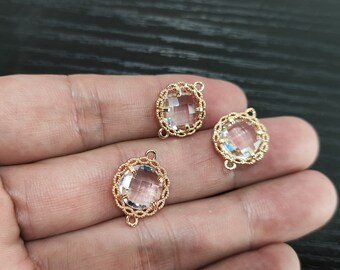 2 pcs Round Faceted Glass Connector,Transparent Glass Connector,Round Glass Charm,Earrings Connectors,Jewelry Making Accessories Wholesale