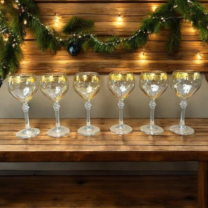 Vintage Opalescent Gold Tint Wine Glass Set: Handmade Italian Crystal