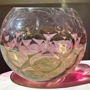 Vintage Czech Borsko Sklo Pink Fishbowl Vase: Handblown Art Glass Mid-Century Decor Centerpiece