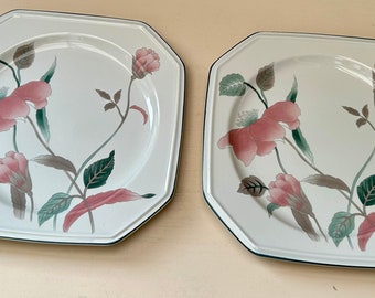 Vintage MIKASA Continental ‘Silk Flowers’ Ceramic, Salad/Bread & Butter Plates, Set of Two