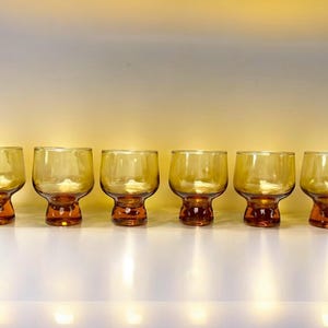 Vintage Crown Crystal Amber Spirit Glasses Set - Retro Regis Design, Set of Six