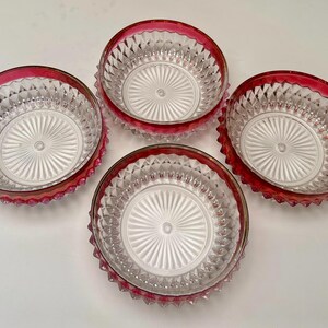 Vintage Ruby Red Diamond Point Glass Bowls - Set of 4